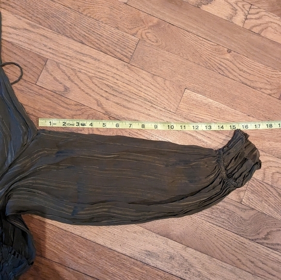 Reiss Size 6 Olive Green Sheer‎ Long Sleeve Ruffled Blouse w/ Belt - Picture 10 of 12